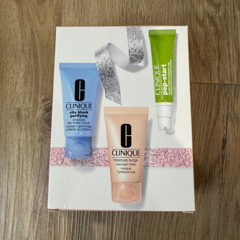 Clinique Purifying Multi-Maskers Set of 3 Moisture Surge Charcoal Pep-Start NEW